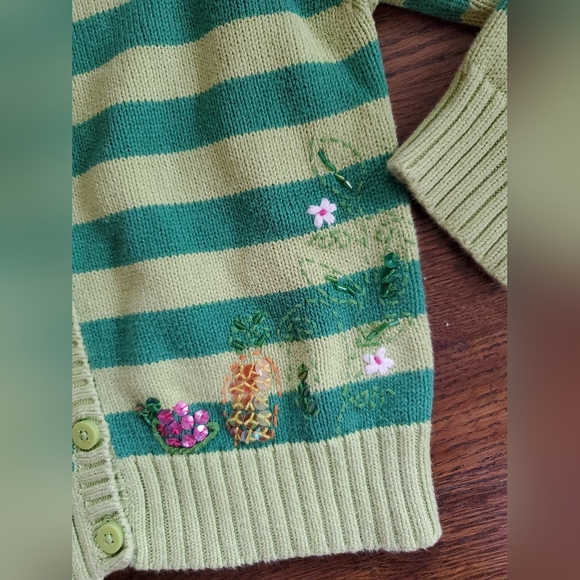 Vtg GYMBOREE Girls 6 green striped cardigan veggies carrot radish - Picture 4 of 6